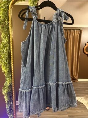 Denim Blue Tie-Shoulder Girls' Sundress